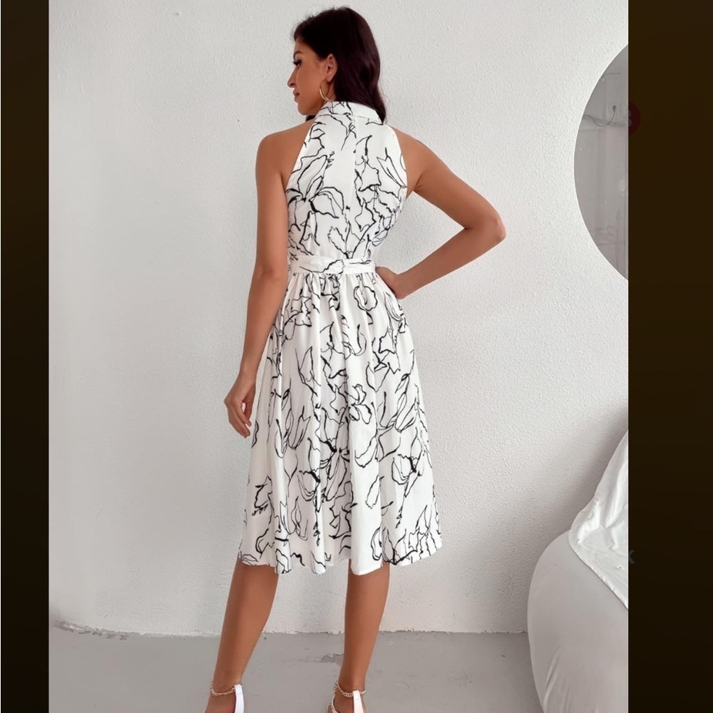 Poetic Bloom White Black Floral Shirt Button Down Dress - Picture 3 of 13